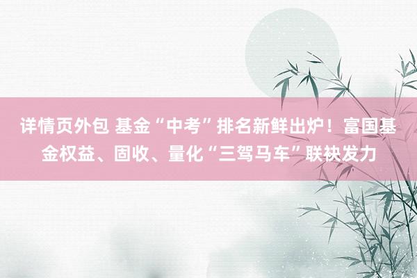 详情页外包 基金“中考”排名新鲜出炉！富国基金权益、固收、量化“三驾马车”联袂发力